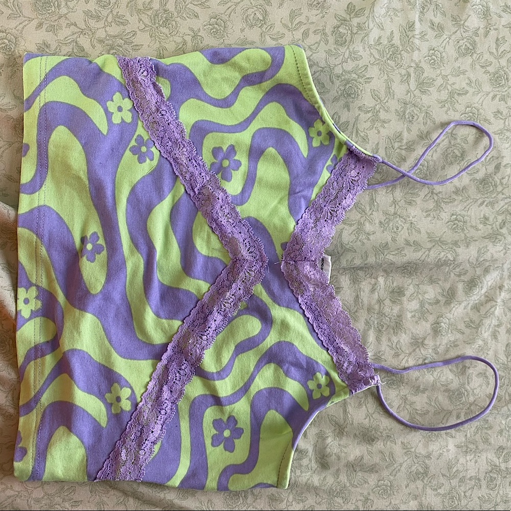 Swirly green and purple crop top